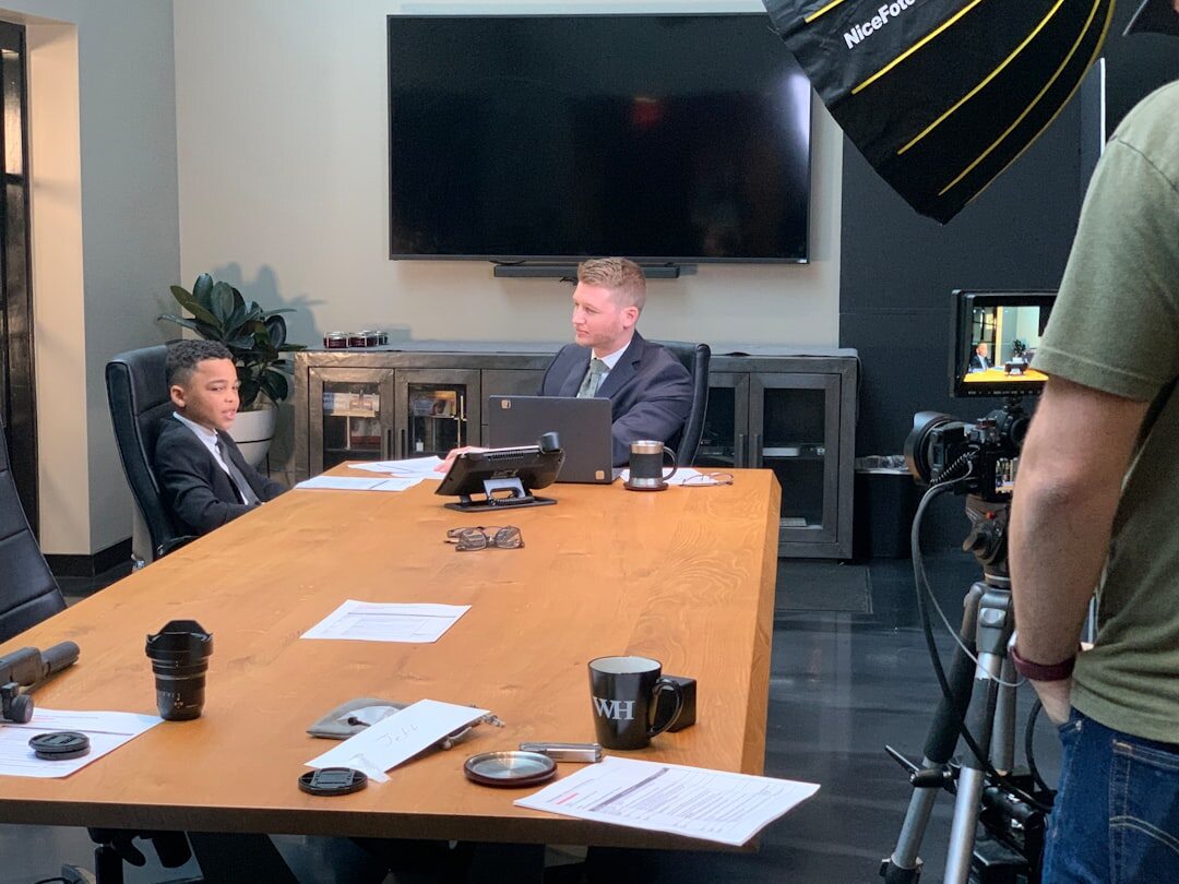 Professional interview setup with two people talking